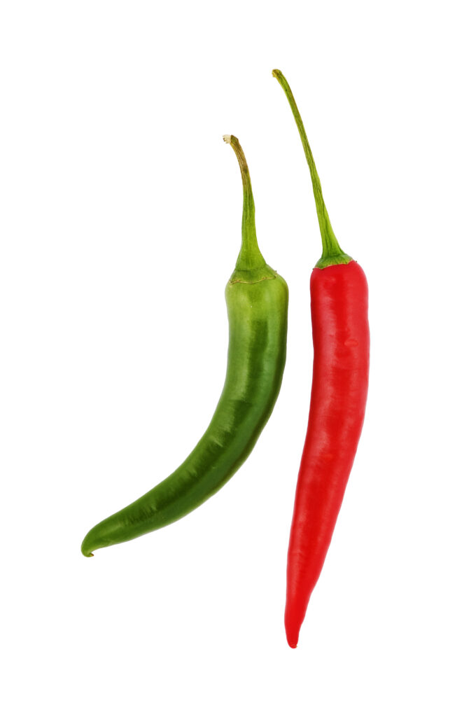 red and green hot chili peppers